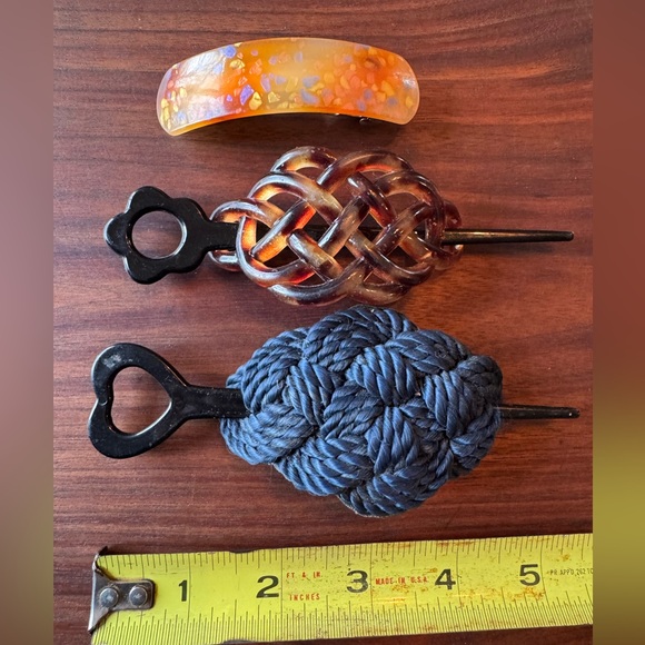 Vintage Set of Three Hair Accessories in Orange, Brown, and Blue - Picture 2 of 5